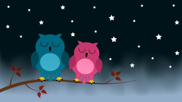 Пара животных, живущих днем с любовью и спящих ночью на звездном небе и зеленом фоне - анимация - Кадры, видео