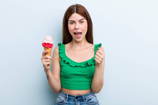 young adult pretty woman ice cream and summer concept - Foto, Imagen