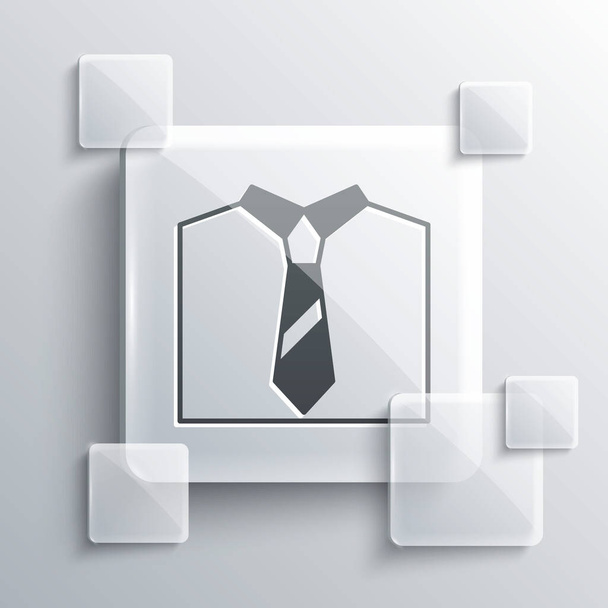 Иконка Серый галстук выделена на сером фоне. Символ галстука и галстука. Квадратные стекла. Вектор - Вектор,изображение
