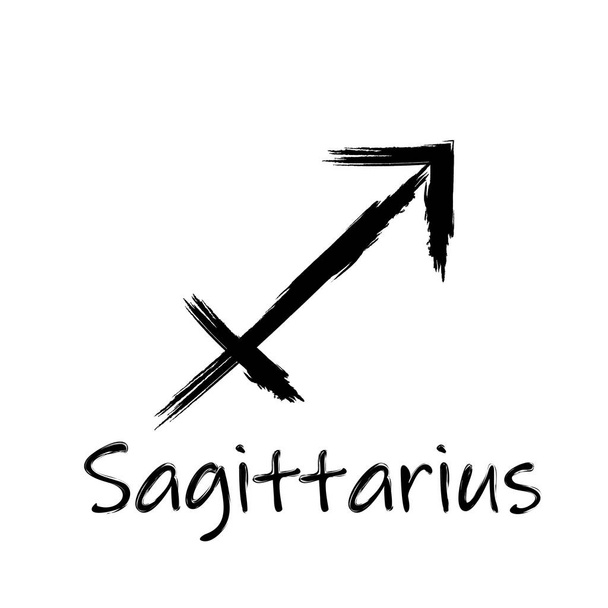 Sagittarius zodiac symbol isolated on white background. Brush stroke Sagittarius zodiac sign. - Vecteur, image