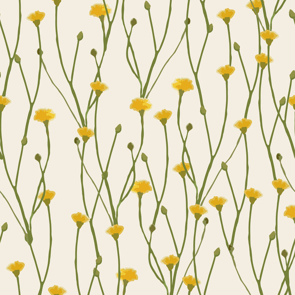fond sans couture minuscule jaune motif fleurs sauvages, carte de vœux ou tissu - Vecteur, image
