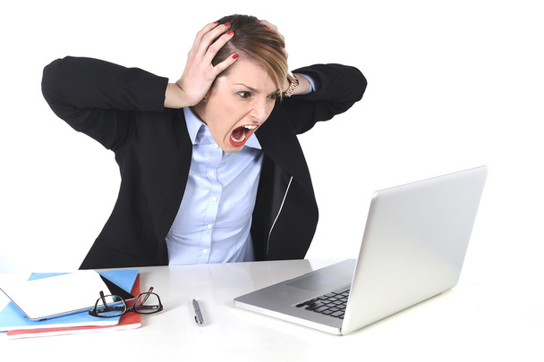 attractive businesswoman frustrated expression at office working - Photo, Image