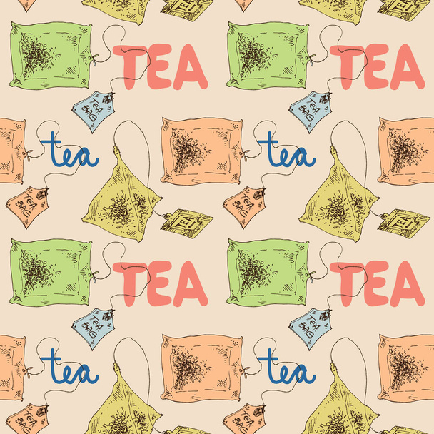 Tea bags retro seamless pattern - Vektor, kép
