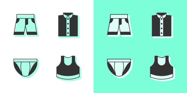 Set Female crop top, Short or pants, Men underpants and Shirt icon. Vector - Vector, imagen