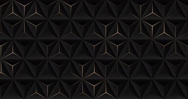 4k Абстрактные роскошные черно-серые градиентные фоны с треугольниками золотыми металлическими полосами. Геометрическая графическая анимация. Бесшовный зацикленный темный фон. Просто элегантный универсальный минимум 3d BG - Кадры, видео