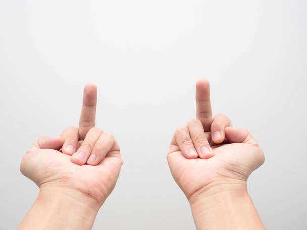 Man hand show double middle finger on white background - Φωτογραφία, εικόνα