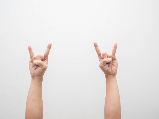 Man hand gesture double finger rock isolated white - Photo, image