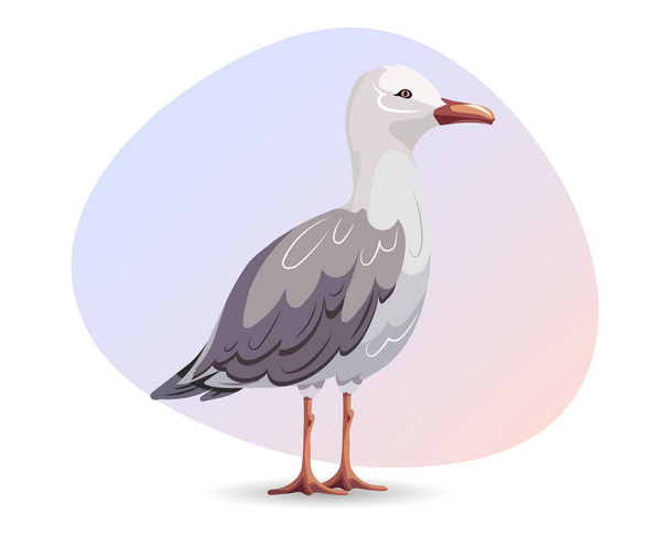 Cute seagull on a gentle background. Detailed summer illustration, clip art, print, vector - Vector, imagen