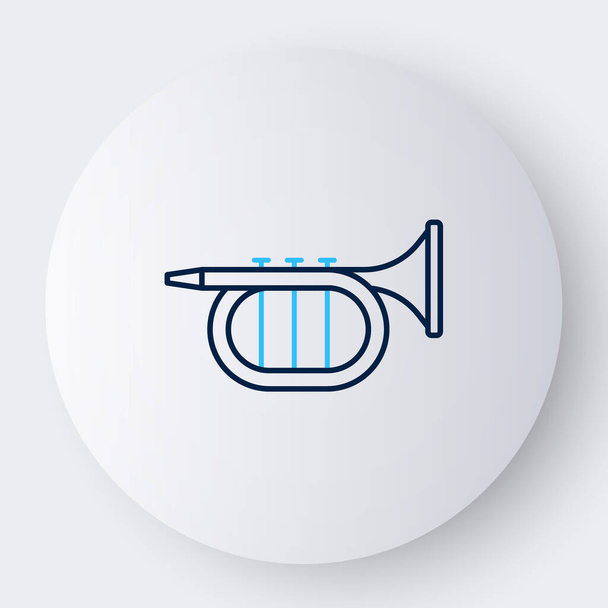 Vonalas trombita ikon elszigetelt fehér háttérrel. Hangszer. Színes vázlat koncepció. Vektor. - Vektor, kép