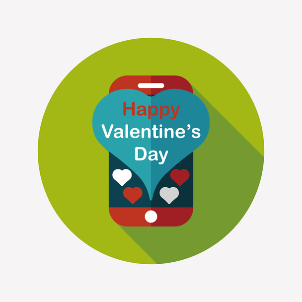 Valentine's Day message phone flat icon with long shadow,eps10 - Вектор,изображение
