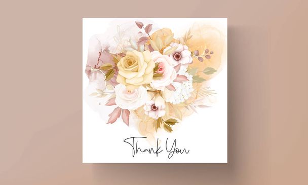 wedding invitation template set with elegant brown floral - Vecteur, image