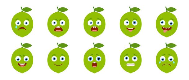 Emoticon of cute Lime. Isolated vector set - Vektor, kép