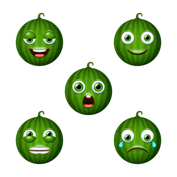 Emoticon of cute Watermelon. Isolated vector set - Vettoriali, immagini