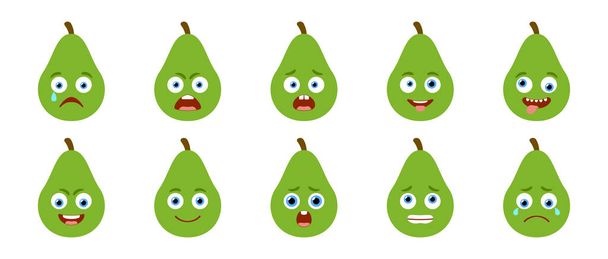 Emoticon of cute Avocado. Isolated vector set - Vektör, Görsel