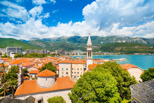 Beautiful summer landscape with the historic town of Budva - view from the Citadel fortress, Montenegro - Photo, Image