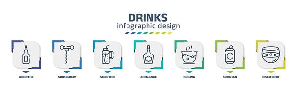 drinks infographic design template with absinthe, sorkscrew, smoothie, armagnac, boiling, soda can, pisco sour icons. can be used for web, banner, info graph. - Vecteur, image