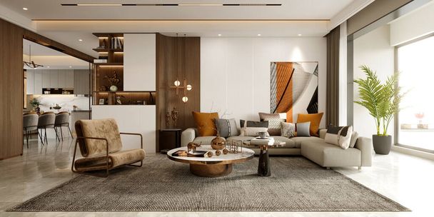 3D Rendering von Luxus-Haus Wohnzimmer - Foto, Bild