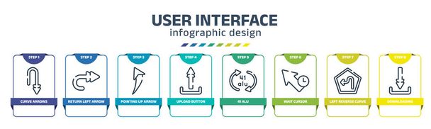 user interface infographic design template with curve arrows, return left arrow, pointing up arrow, upload button, 41 alu, wait cursor, left reverse curve, downloading icons. can be used for web, - Vecteur, image