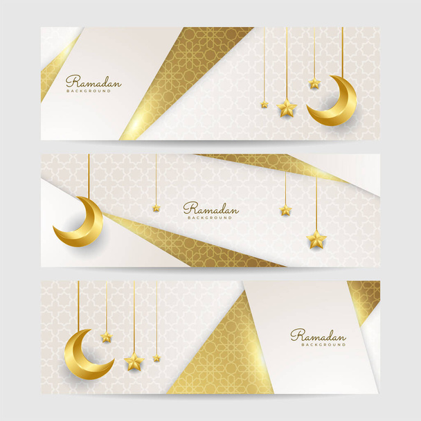 Set van Ramadhan witte kleurrijke brede banner ontwerp achtergrond - Vector, afbeelding