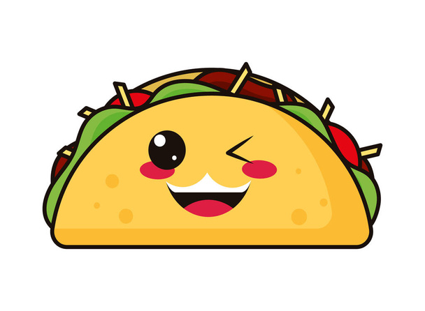 kawaii taco ikona na bílém pozadí - Vektor, obrázek