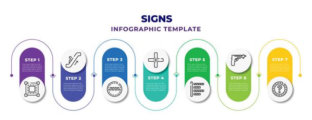 signs infographic design template with borders, or, crossing, addition thick, align left, gun, question mark button icons. can be used for web, banner, info graph. - Vector, Imagen