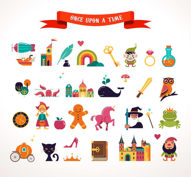 Collection of fairy tale elements, icons - Vector, Image
