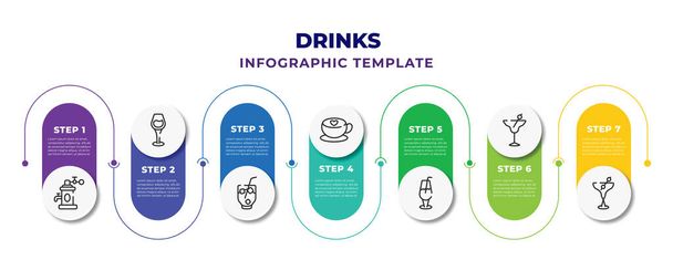 drinks infographic design template with brewery, rum, mind eraser drink, latte, ramos gin fizz, last word drink, martinez icons. can be used for web, banner, info graph. - Вектор,изображение
