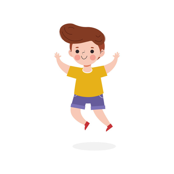 Симпатичный малыш, прыгающий или играющий весело на белом фоне - Вектор,изображение