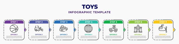 toys infographic design template with ball toy, digger toy, boat toy, beach ball car bouncy castle submarine icons. can be used for web, banner, info graph. - Vector, Imagen