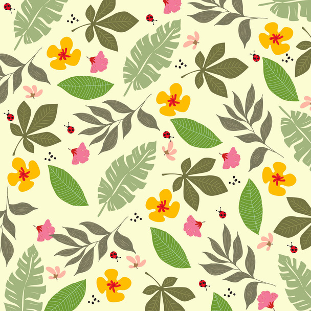  Set of beautiful natural flowers and leaves background patterns. Used to design fabric - Вектор, зображення