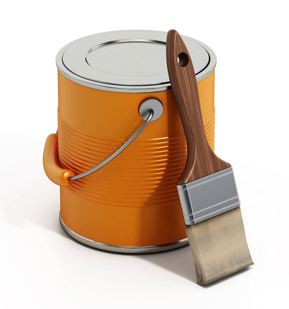 Paint can and paint brush isolated on white background. 3D illustration. - Photo, image