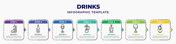 drinks infographic design template with lemon juice, absinthe, rum, french press, cognac, glass with wine, planter's punch icons. can be used for web, banner, info graph. - Vecteur, image