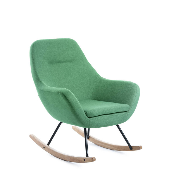 Modern green rocking armchair on white background - Foto, afbeelding