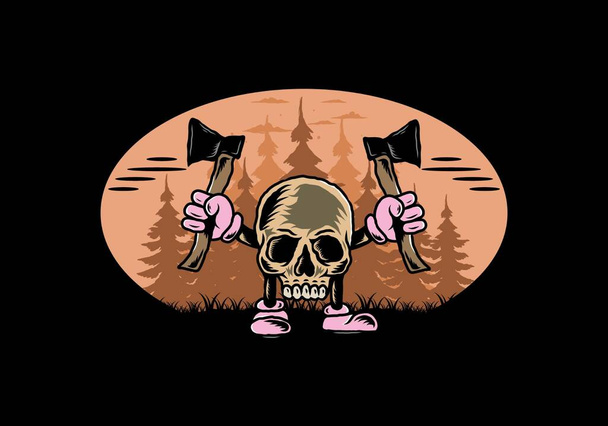 Illustration design of a Skull holding two ax - Vektor, obrázek