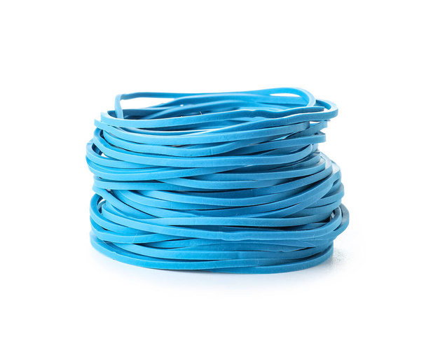 Stack of blue rubber bands isolated on white background - Foto, immagini