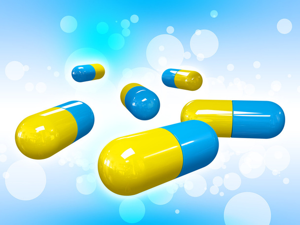 Pills on blue background - 写真・画像