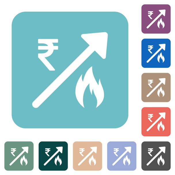 Rising gas energy Indian Rupee prices white flat icons on color rounded square backgrounds - Vektor, Bild