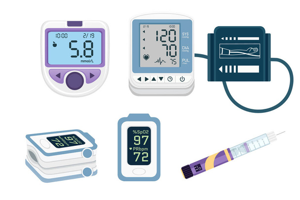 Set van medische moderne hulpmiddelen voor diagnose en behandeling vector illustratie op witte achtergrond - Vector, afbeelding