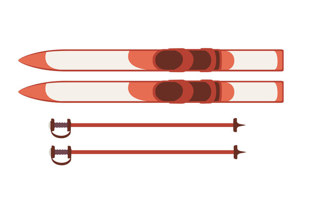 Rosso sci di montagna e bastoni set per lo sport innevato e week-end vettoriale illustrazione isolato su sfondo bianco - Vettoriali, immagini