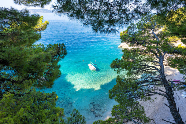 view on azure bay in Brela on Makarska riviera in Dalmatia in Croatia - Фото, изображение