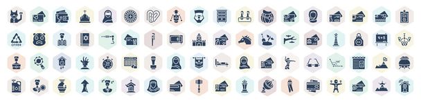 filled other icons set. glyph icons such as lucky cat toy, smart wallet, robot of japan, tings abstract business card, tattoo hine, smeaton's tower, wooden stamper, milestone, mallet vector. - Διάνυσμα, εικόνα