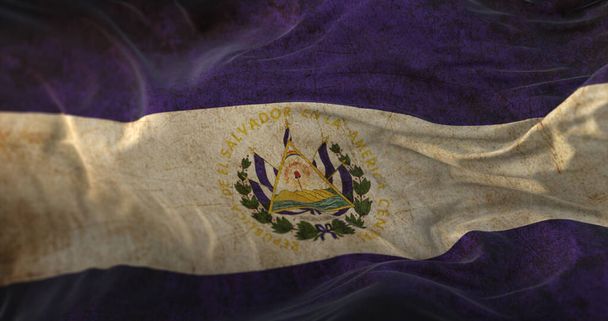 Old El Salvador Flag waving at wind - Foto, imagen