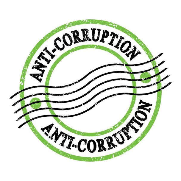 ANTI-CORRUPTION, text written on green-black grungy postal stamp. - Zdjęcie, obraz
