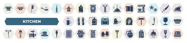 set of 40 filled kitchen icons. glyph icons such as nder, apron, aluminum foil, mug, wheat, corkscrew, meat grinder, muffin pan, coffee pot vector. - Διάνυσμα, εικόνα