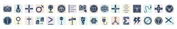 filled signs icons set. glyph icons such as mail, addition thick, gift shop, internet, radioactive, female, copying, beach, the sum of vector. - Vector, Imagen