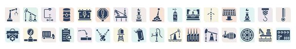 filled industry icons set. glyph icons such as industrial robot, clamp, danger, oxygen, energy, temperature, task, water tank, pumpjack vector. - Vecteur, image
