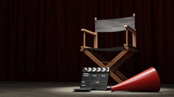 movie director's chair and clapper board, 3d - Foto, Imagem