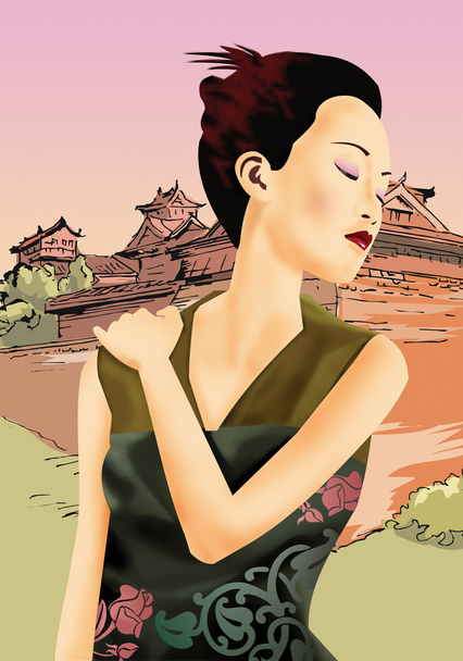 čelní pohled Číňanka protahování krku - Fotografie, Obrázek