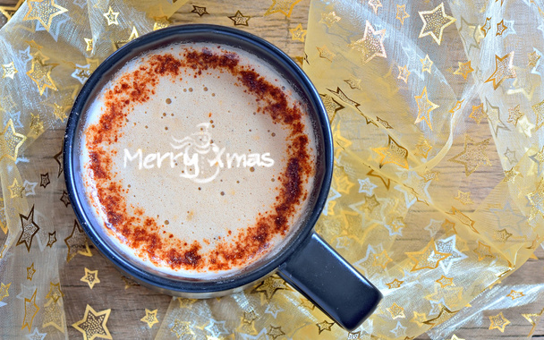 Feliz Navidad, dibujo en latte arte taza de café
 - Foto, Imagen