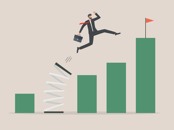 Концепция карьерного роста, бизнес прыгает выше карьерной лестницы - Вектор,изображение